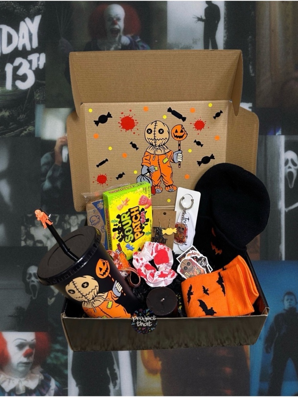 Horror Movie Night Large Overstuffed Gift Box Set | Tumbler | Keychain | Beanie